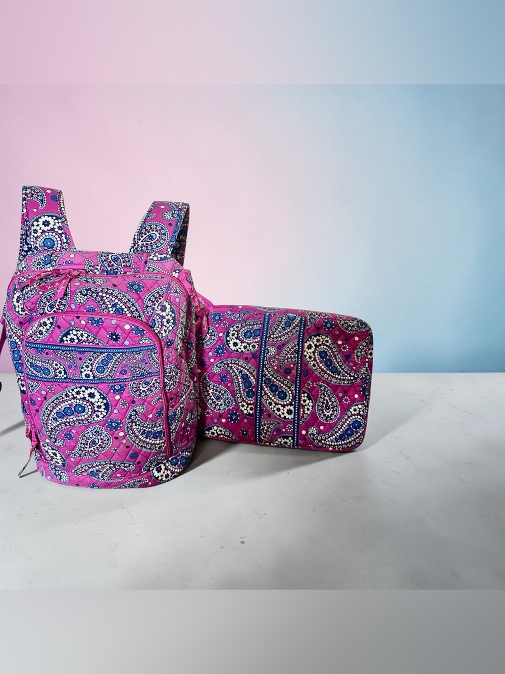 Vera Bradley Boysenberry Paisley Quilted Campus Laptop Backpack & Sleeve Set